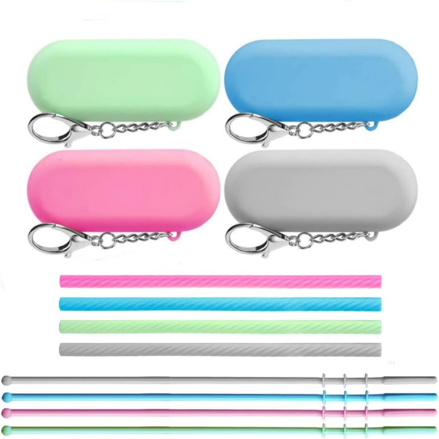 4 Set Reusable Silicone Straws with Case Foldable Portable,Travel Straws with Cleaning Brush for