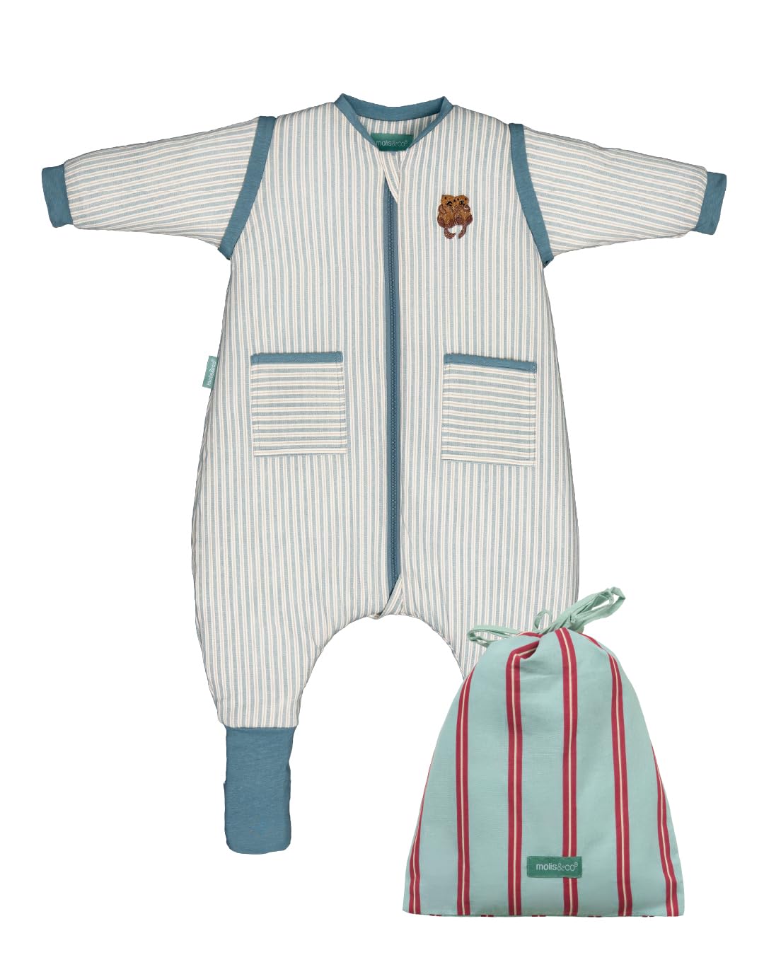 molis&co - Baby Sleeping Bag with Sleeves and non-slip Socks TOG 2.5 (Blue Stripes, 3 years) — image 1