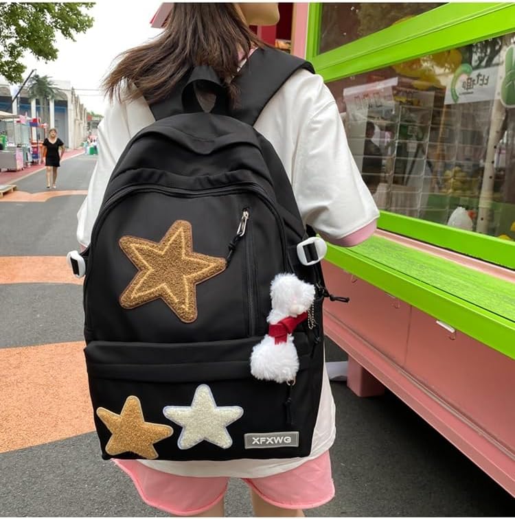 Miniatura 2 de Mochila Y2k con colgante kawaii estético estrella mochila linda Preppy portátil libro bolsa de regreso a la universidad, Negro -, Moderno