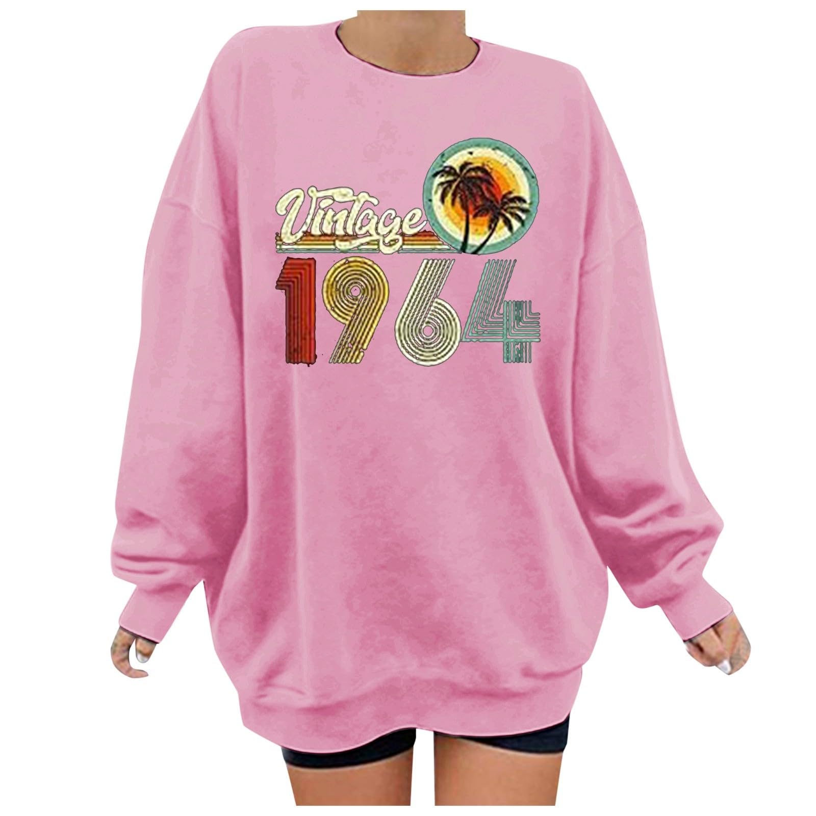 "Vintage 1964 Graphic Women's Crew Neck Sweatshirt Retro Style Long Sleeve Casual Top" Zipper Hoodies Women
