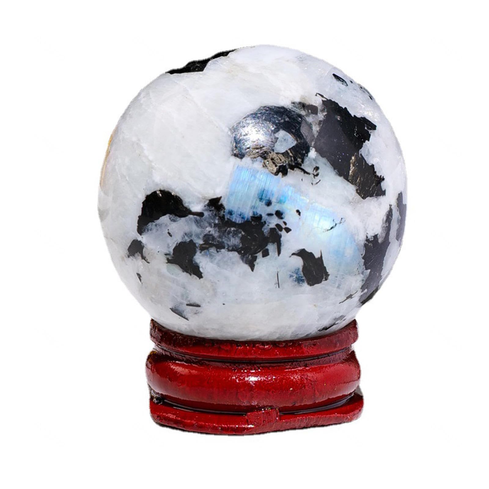 AUOQKQUT White Rainbow Moonstone 40 mm Ball Sphere Gemstone Hand Carved Crystal Altar Devotional Focus Spiritual Cleansing Metaphysical Gift Men Women