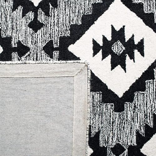 Image of Modern Pattern Wool Carpet with Loop Texture Yarn Anti Shedding Carpet Size 8x11 Feet B6 Black & Multi Color