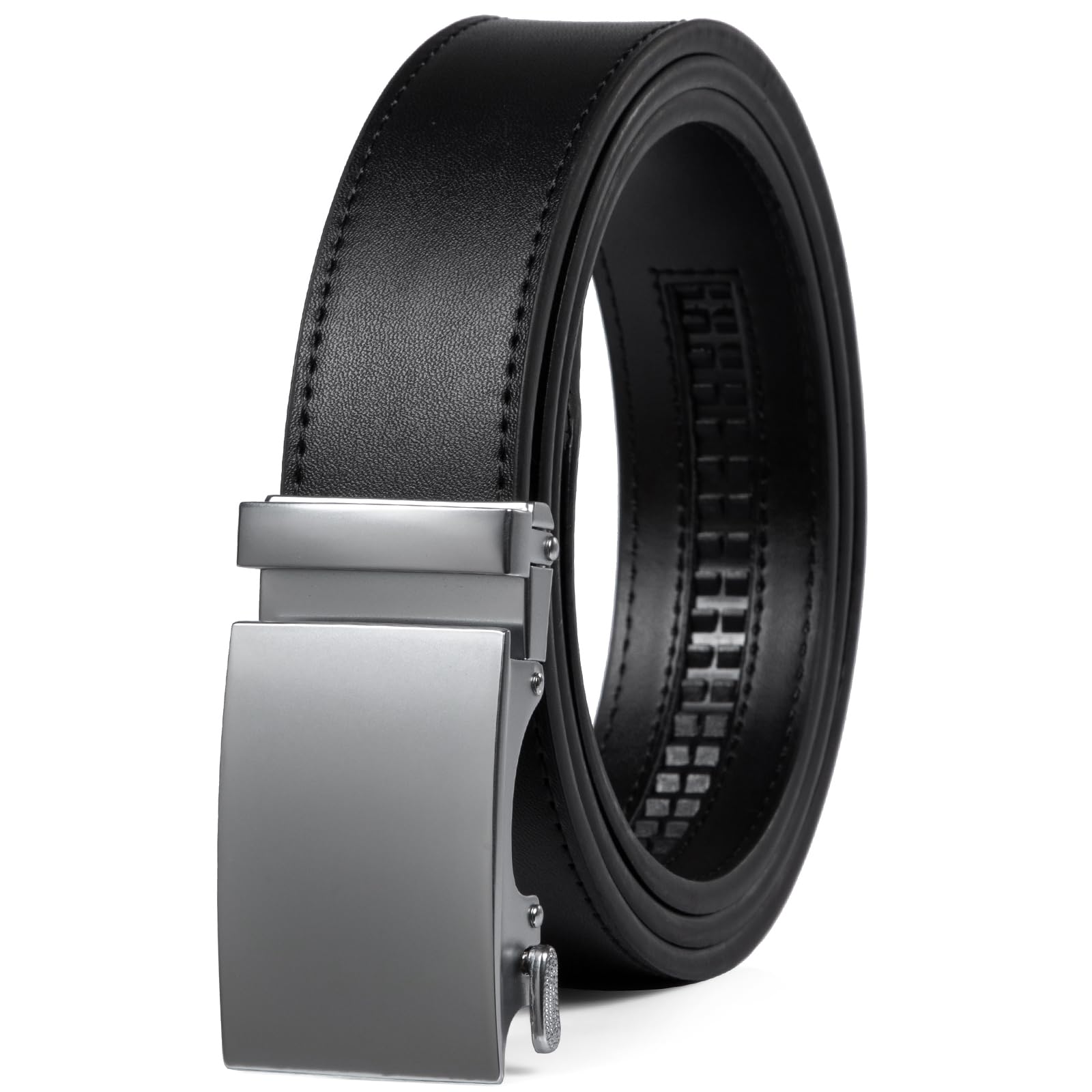 Founders & C Ratchet Belts for Men-Black/Brown Belt Leather 1 3/8" for Casual Dress-Micro Adjustable Belt, Silver Buckle - Black Belt, 32 - 38W