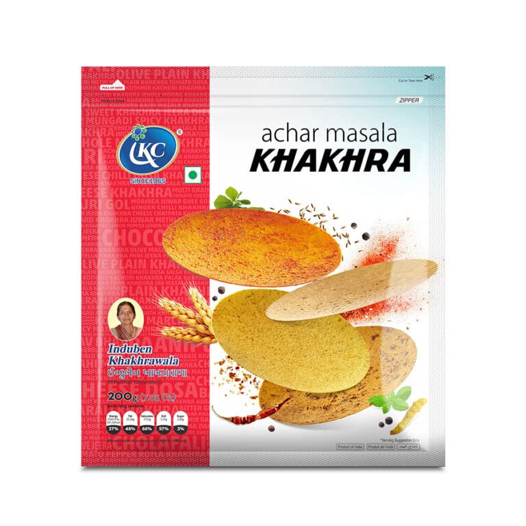 Induben Khakhrawala Premium Tasty and Healthy Indian Gujarati Snacks Khakhra 200gm (7 oz) ACHAR ( PICKLE ) MASALA Pack of 2