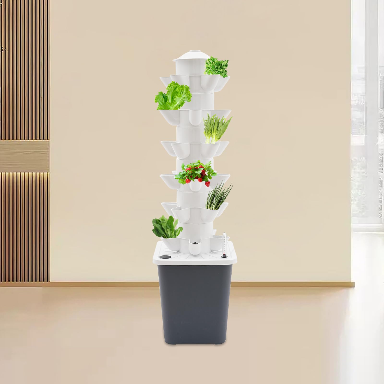 Juego de plantas hidropónicas, 26 x 26 x 86 cm, juego de plantación vertical hidropónica, torre hidropónica, 30 agujeros de plantación con tanque de agua, juego de cultivo de frutas y verduras,