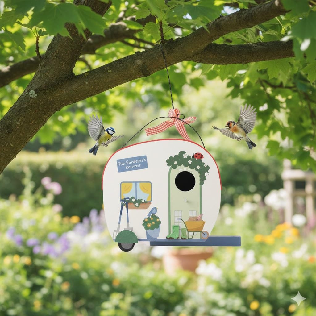 Bird House, Caravan Style Small Wild Birds box, Robin Bird Houses for Garden, Bird Nesting Box With Hanging Hooks for Tree, Fence Garden Decoration