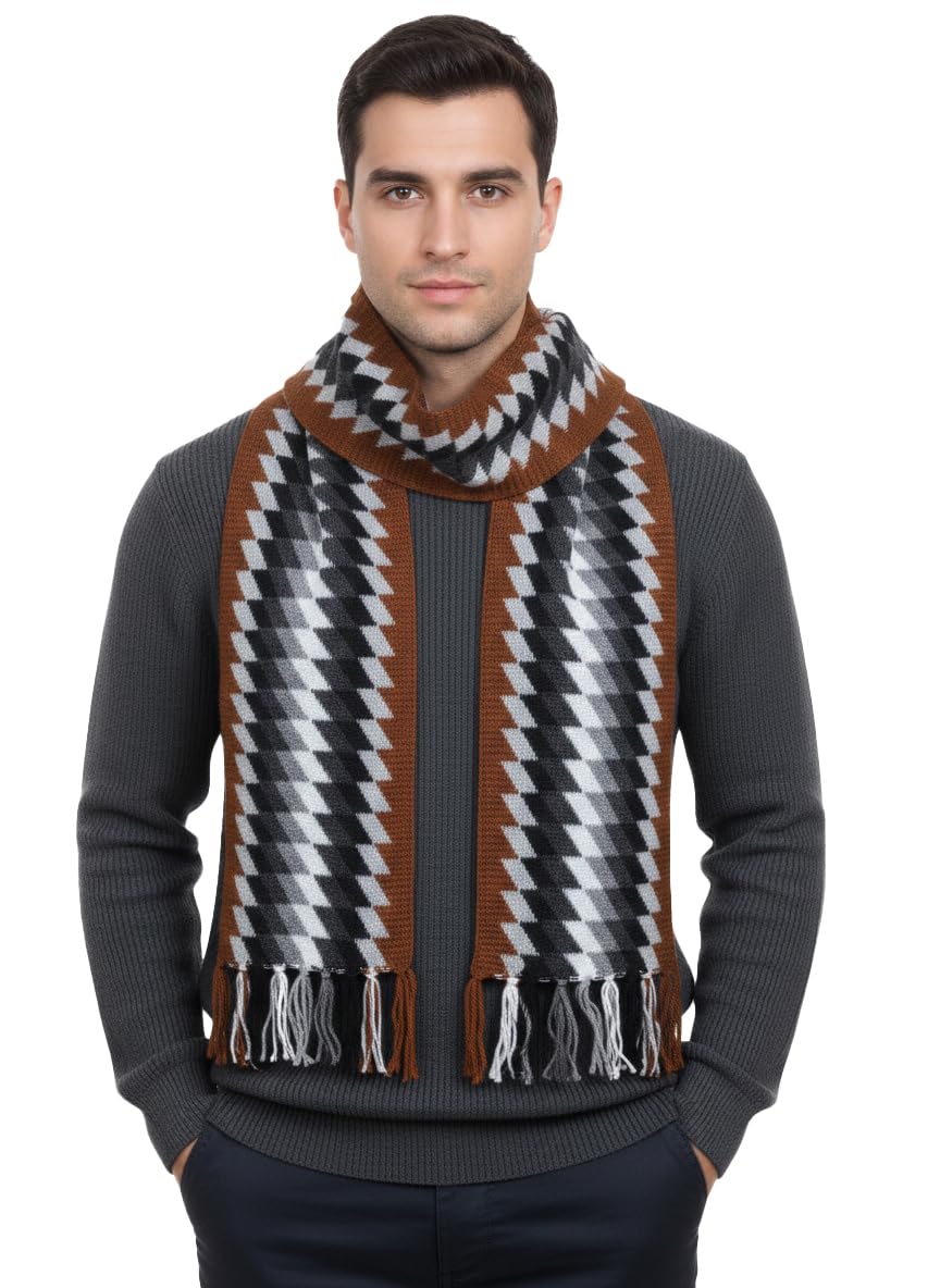 Wool Blend Muffler for Men, Checked Pattern, Classic Winter Scarf, Soft Warm, 30x9 cm, Black and White-image-28