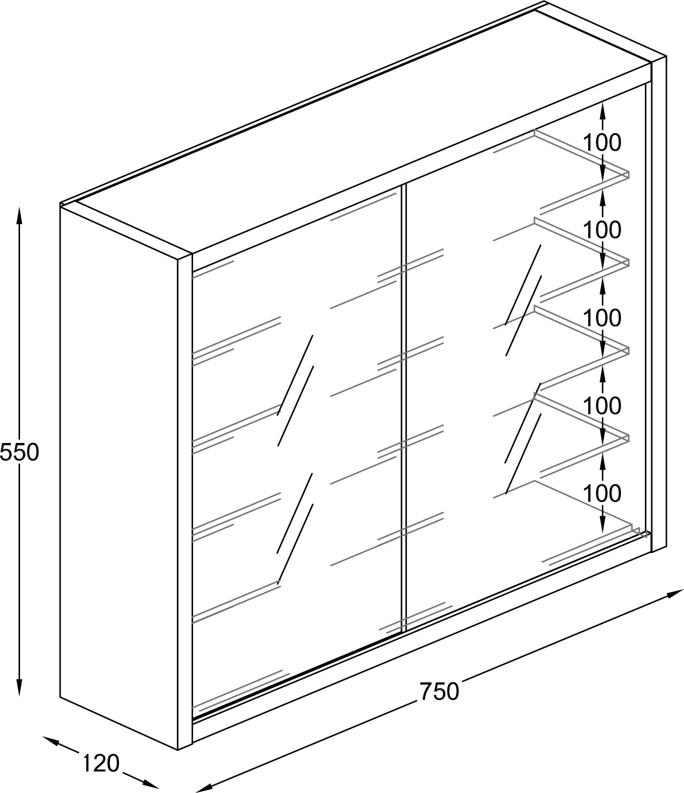 VCM Glasvitrine hängend | Vitrine Glas mit ESG-Sicherheitsglas | Maße ca. H. 55 x B. 75 x T. 12 cm | Hängevitrine Glas | Modern und platzsparend | Glas Vitrinenschrank - Drivalo L