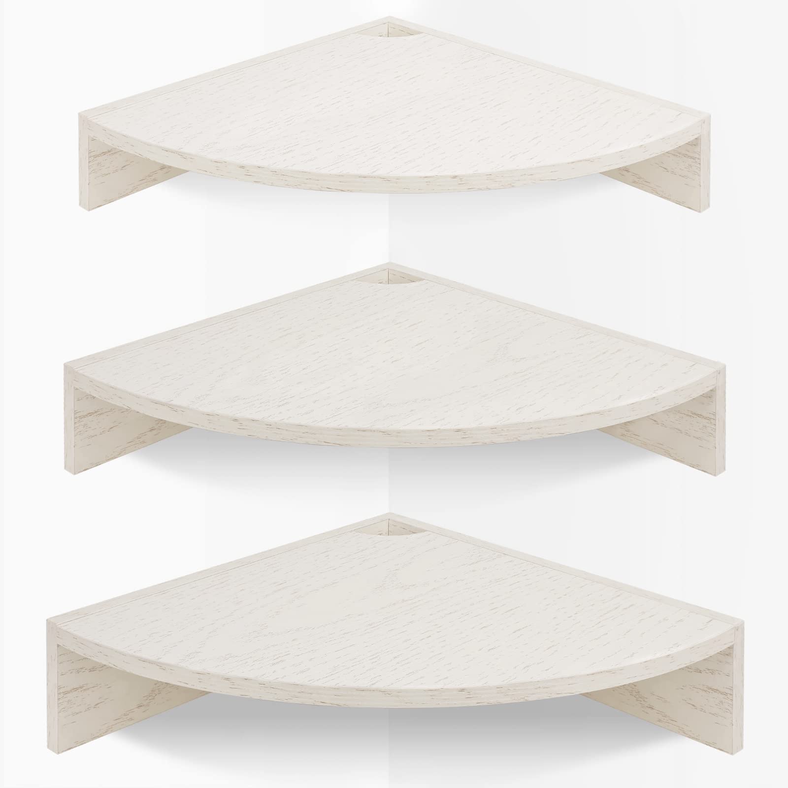 Homode Floating Corner Shelves, Set of 3 Wood Corner Wall Shelves with Wire Hole, 12 Inch Deep Hanging Corner Display Shelf for Living Room, Kitchen, Bedroom, White