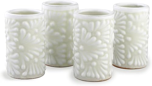 Miniatura 10 de Juego de 4 vasos de chupito Talavera auténticos mexicanos para tequila - Pintados a mano - 2 Oz (Flores naranjas)