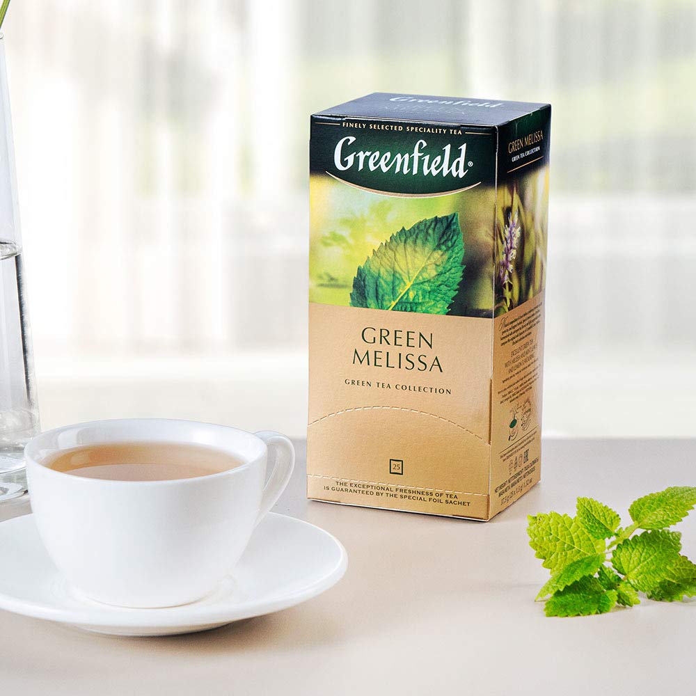 Greenfield Melissa, zielona herbata, 25 torebek herbaty w pudełku [10 sztuk]