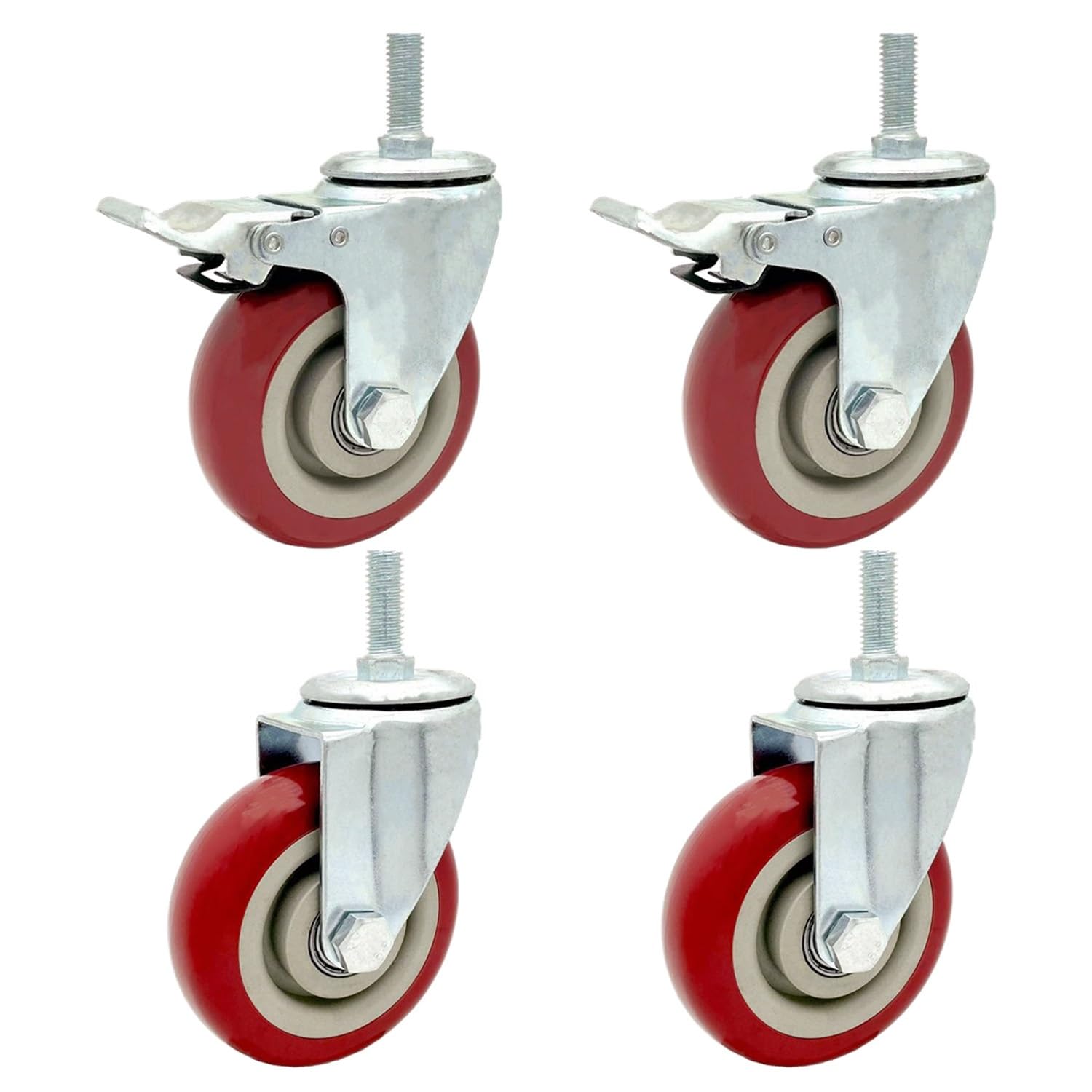 Ruote con Stelo Filettato M14/M16/M20, 75/100/125 mm Ruote Girevoli in PU Industriali, 2 con Freno, 2 senza, Set di 4, Rotelle di Ricambio per Mobili(4inch,M20*30mm)