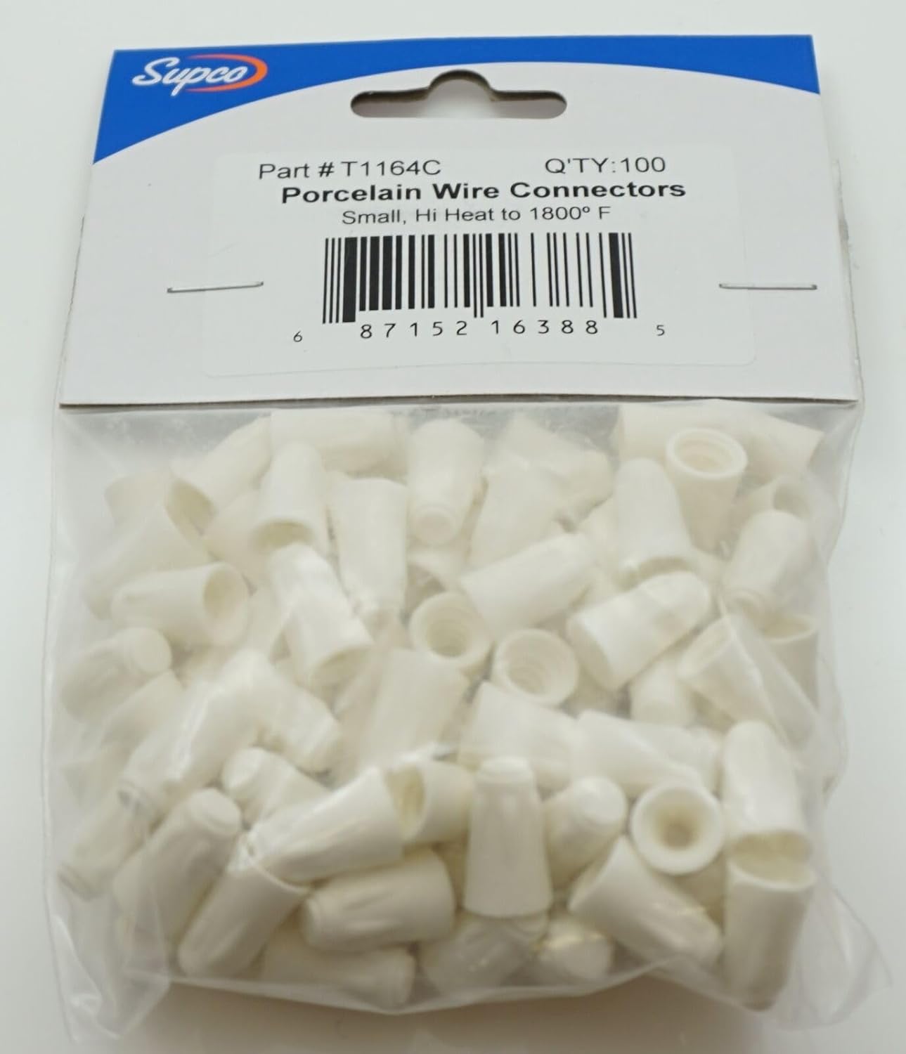 Replacement for fits Supco Porcelain White Wire Connectors, 100 Pack, 18-14 AWG Wire, T1164C