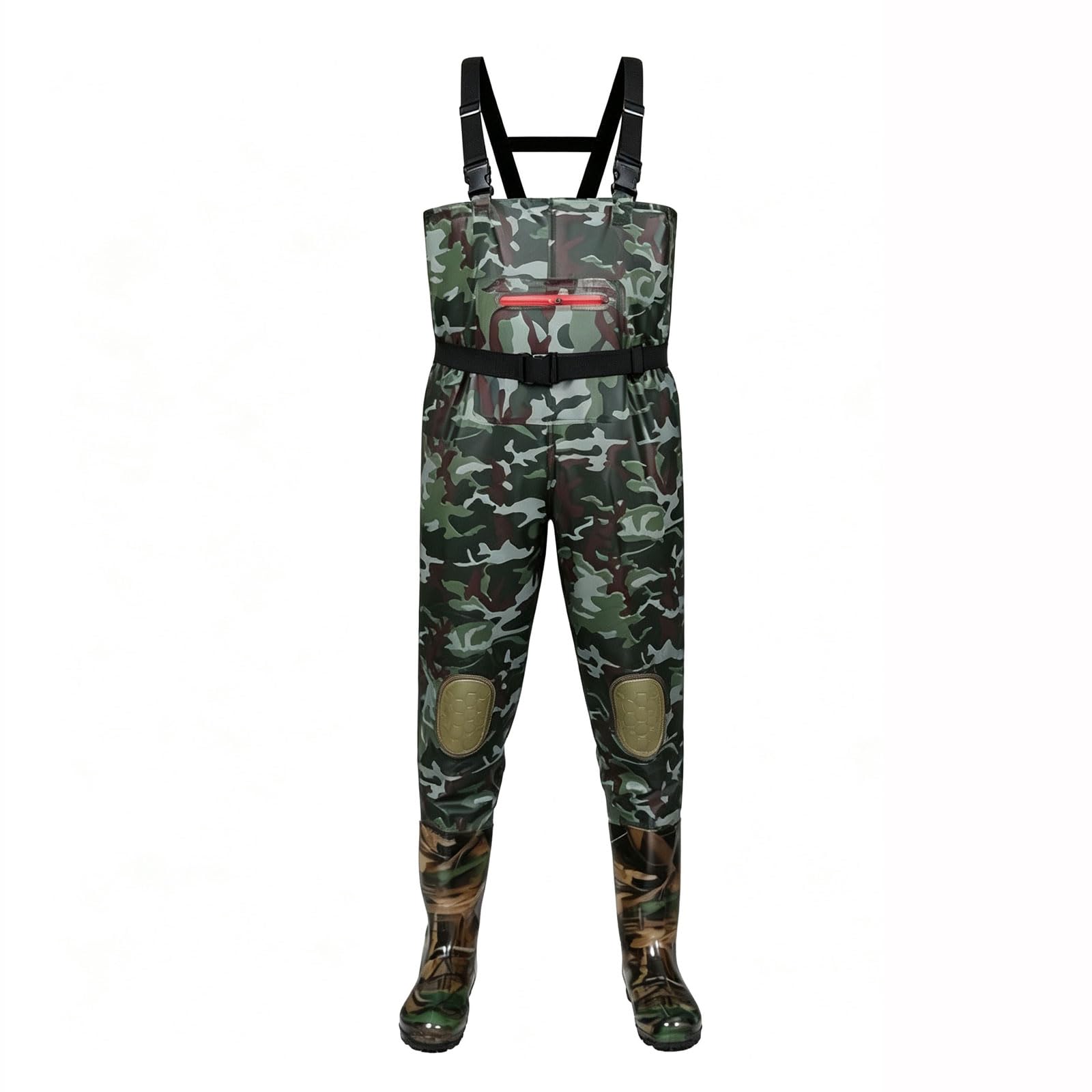 Wader da Pesca PVC Waders Pesca Abbigliamento Stivali da Pioggia mimetici con Doppie Ginocchiere Salopette Regolabili per Fiume Spiaggia Caccia Fango Giocare Avventura all'aperto
