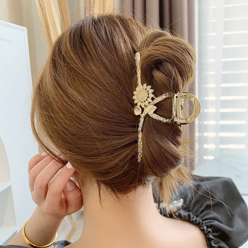 Sunflower Hair Clips Metal Hair Claw Clips, Large Hair Claw Nonslip Hair Barrettes Non-Slip No Broken Strong Hold Clamps Fashion Hair Accessories for Woman and Girls With Long Thick Thin Curly Hair - Image 2