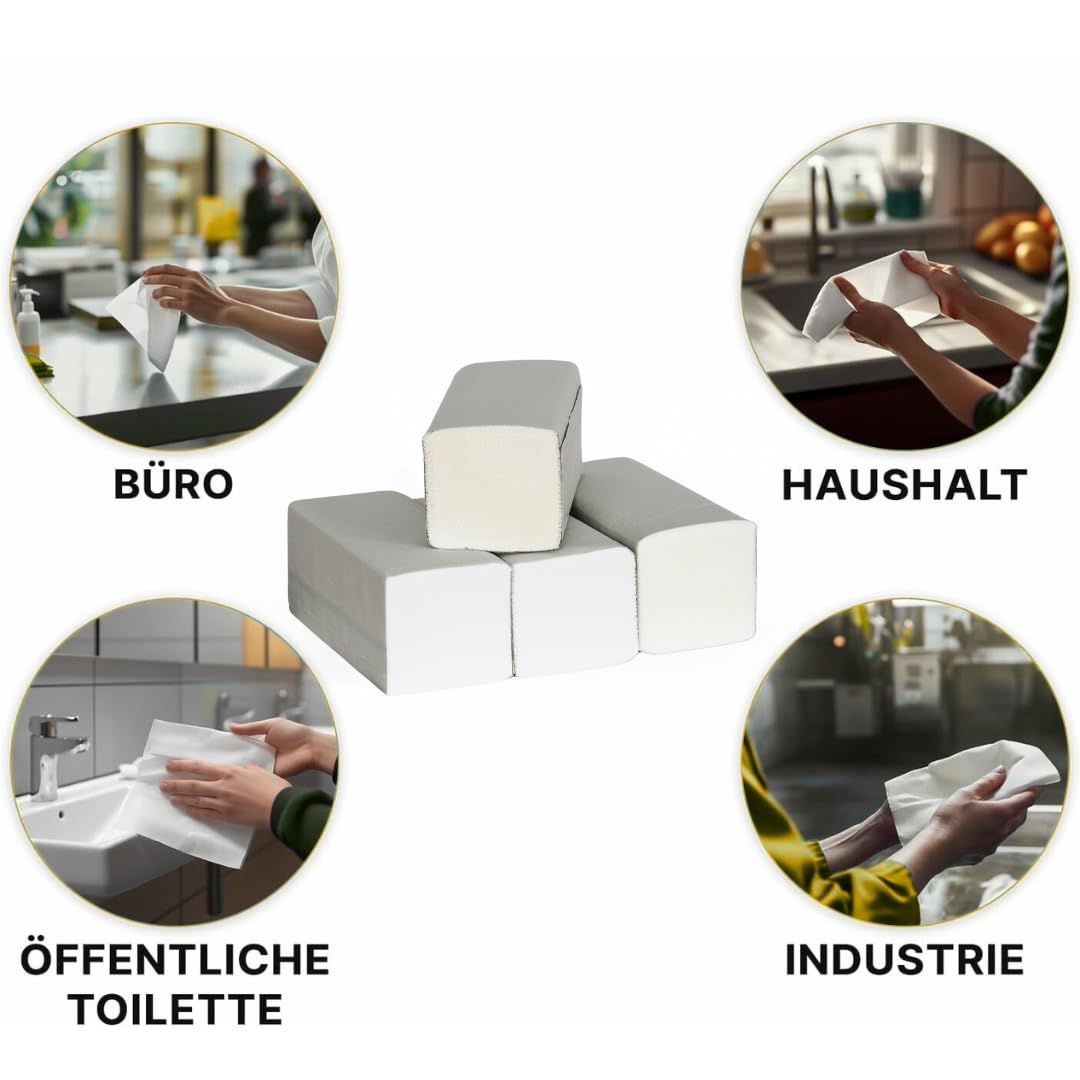 KURTT Papierhandtücher für Spender (zellulose tücher) | 2-lagig, 24 x 21 cm | 3.200 Blatt | ZZ/V-Falz geeignet für Handtuchspender in Toiletten, Büros, Praxen und Studios