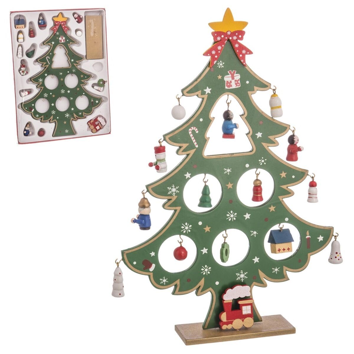 BigBuy Christmas Christmas Ornament Multi-Coloured MDF Wood Christmas Tree 26 cm