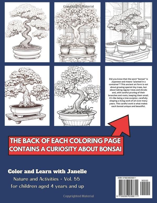 50 Bonsai Coloring Pages Book for Kids and Adults: +50 Amazing Facts about Bonsai for Children and Young Boys. Color and Learn with Janelle - Nature and Activities - Vol. 55 image 3