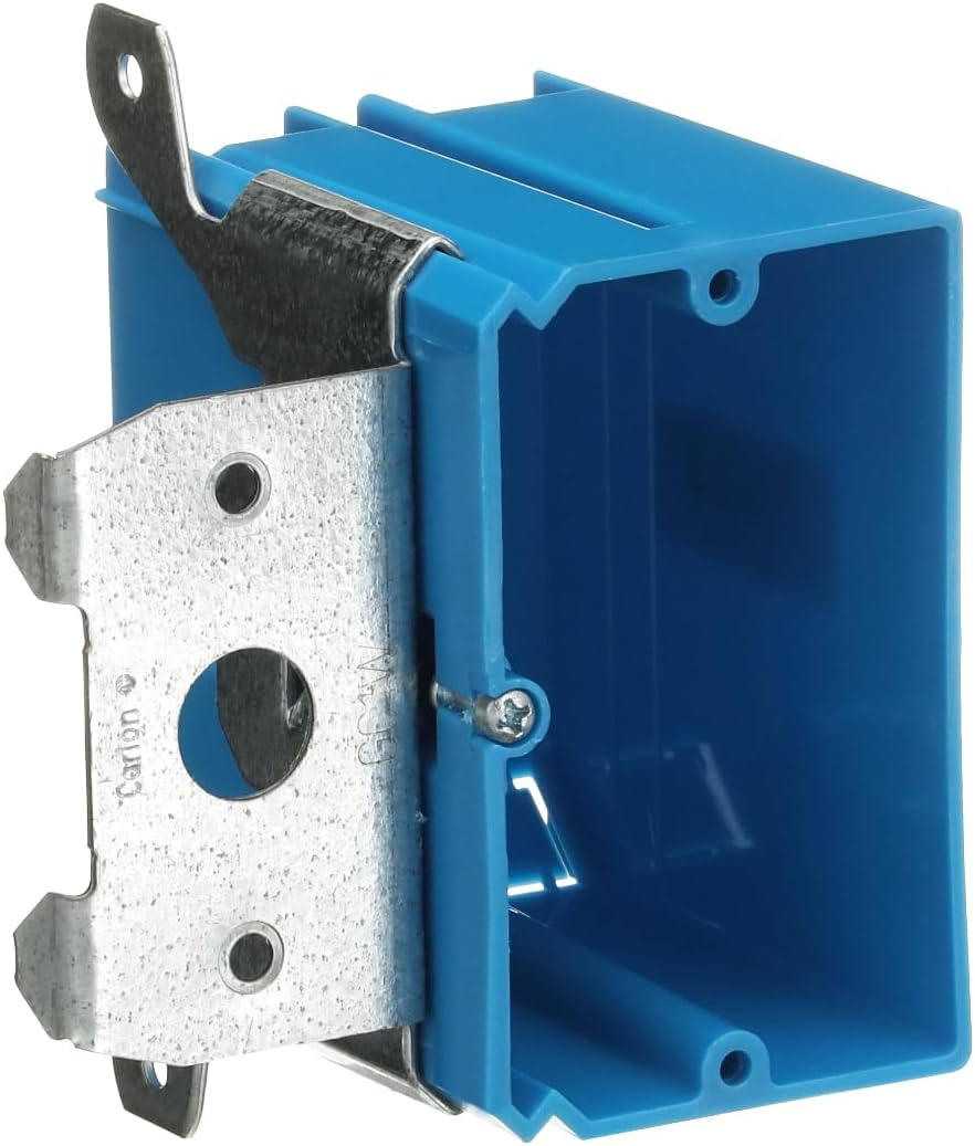 Carlon B121ADJ Outlet Box, New Work, 1 Gang, 3-3/4-Inch Length by 3-7/8-Inch Width by 3-3/8-Inch Depth, Blue