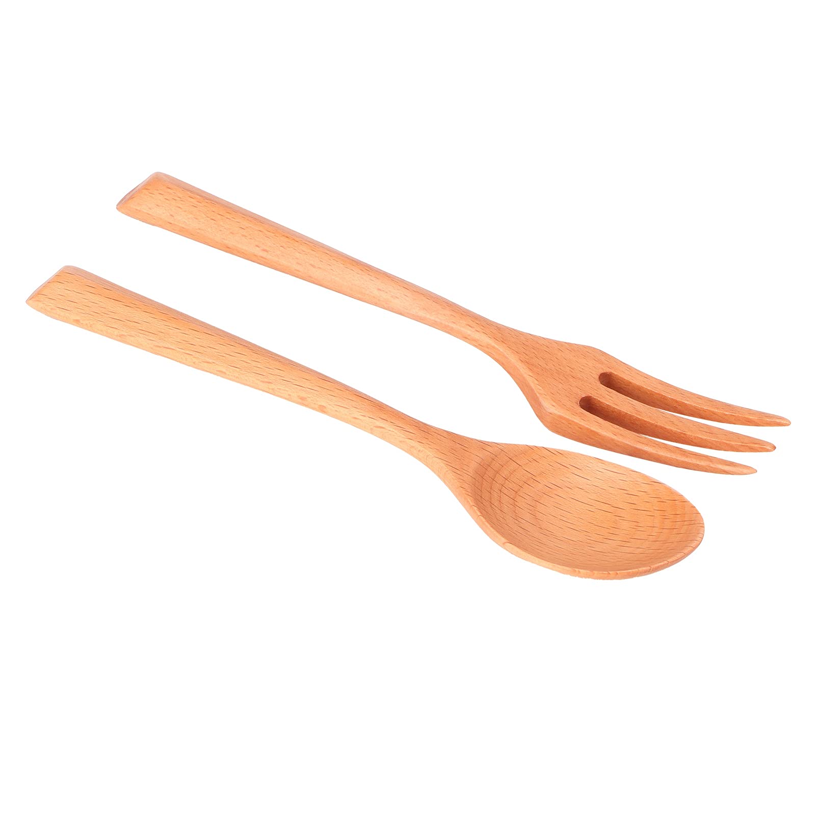 2Pcs Set Heat Resistant Wood Fork and Spoon Kitchen Utensil for Home, Restaurant, Office (Set of beech wood spoons and forks)