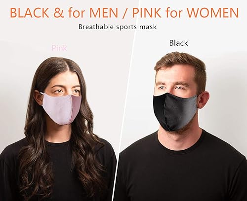 Miniatura 2 de Borgasets Cubrebocas reutilizable para hombres, mujeres y niños, color negro, ajustable, transpirable, cómodo, para deporte, cubrebocas completo