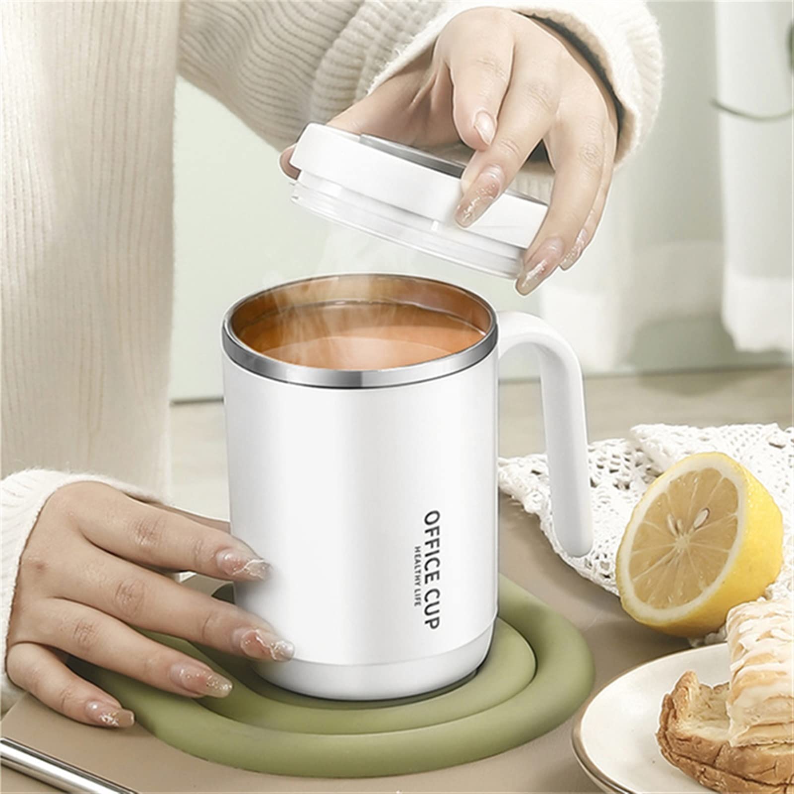 Kubek do kawy YUEKOPOU, podróżny kubek termiczny, 500ml próżniowy kubek termiczny z podwójną ścianką ze słomką przenośny do samochodu filiżanka kawy śniadaniowej butelka wody naczynia do picia kubek i