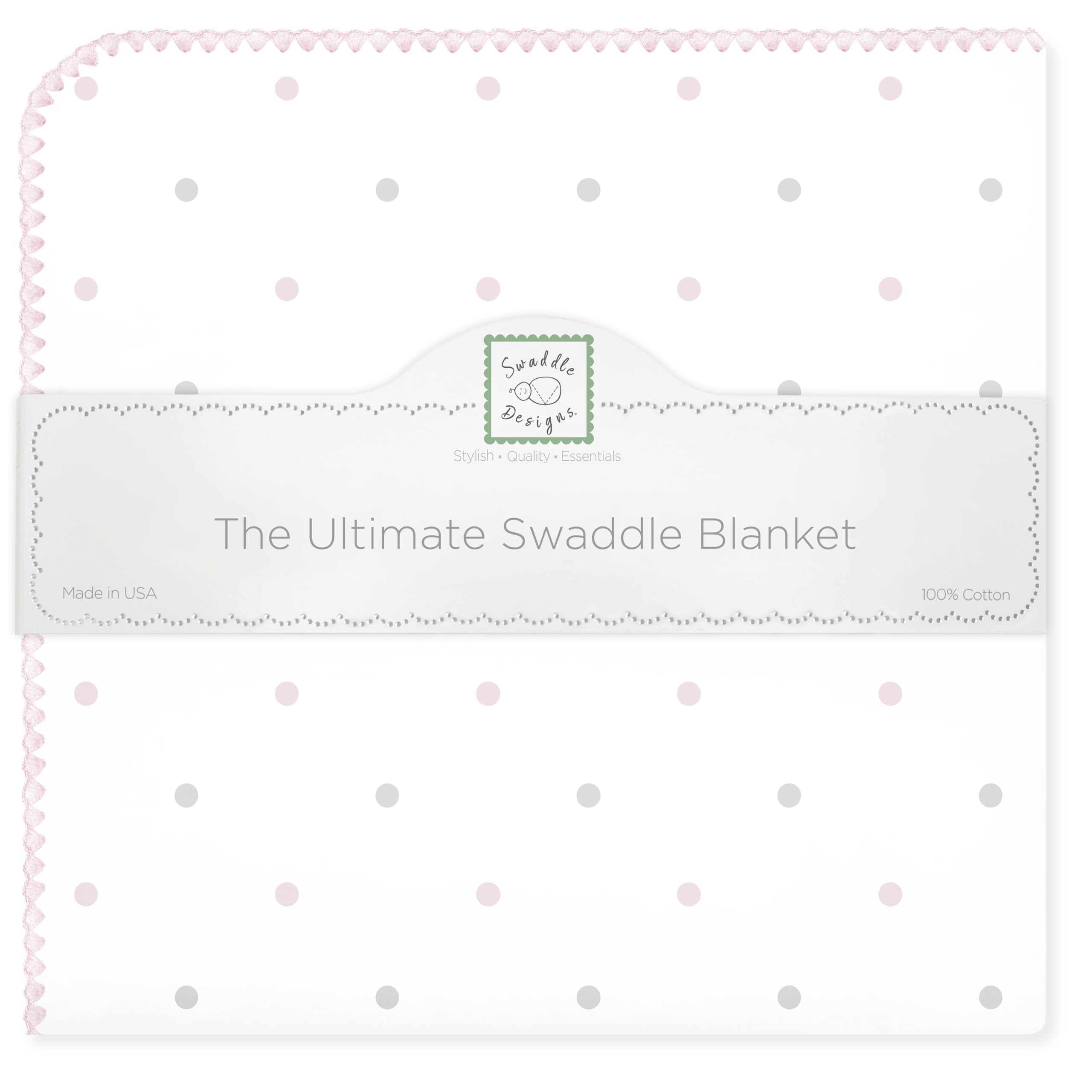 SwaddleDesigns Large Receiving Blanket, Ultimate Swaddle for Baby Boys, Girls, Softest US Cotton Flannel, Best Shower Gift, Made in USA, Pastel Pink and Sterling Little Dots (Mom's Choice Award Winner)