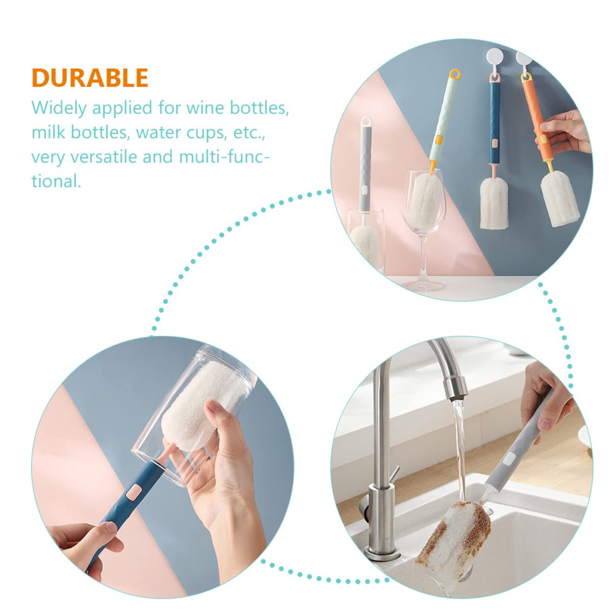ULTECHNOVO 12piezas Escobilla Para Biberones De Mango De Rainbow Cepillo De Limpieza Para Botellas y Utensilios De Cocina Diseño Colgante y Fácil Almacenamiento