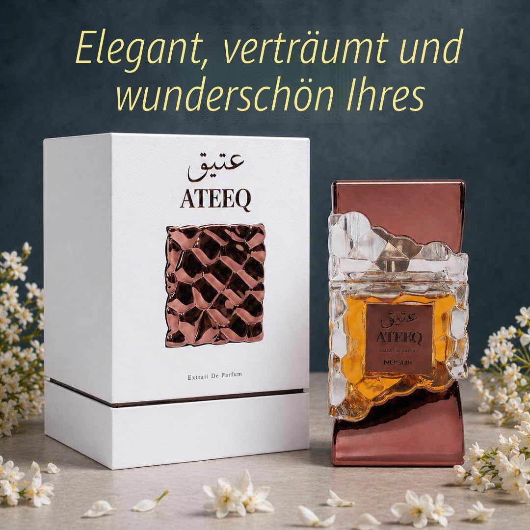 Nusuk Ateeq Herrenparfum - 100 ml | Langerhaltender Parfümextrakt | Noten von Zitrusfrüchten, Gewürzen und Holz | Kühnes männliches Luxusparfum