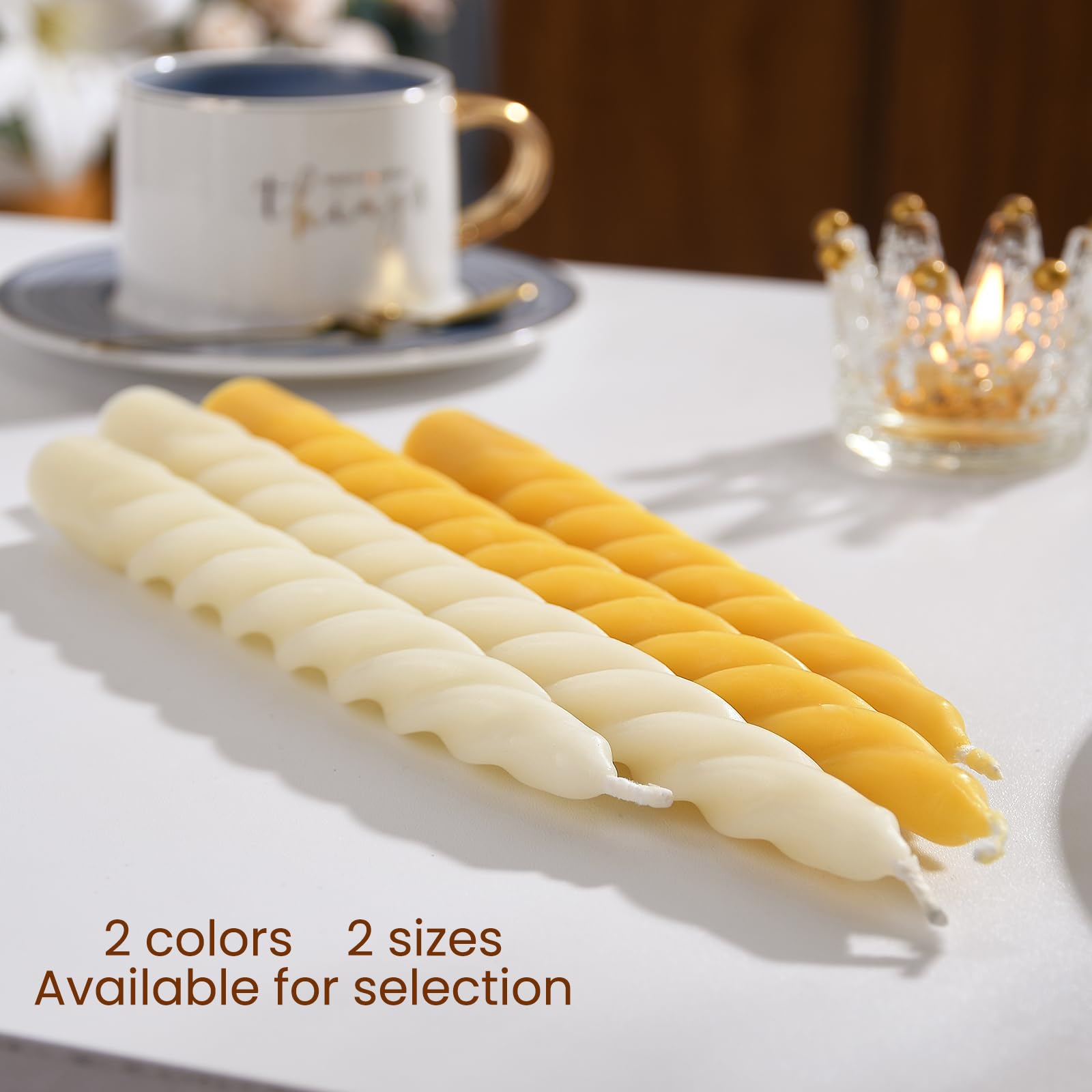 16 velas cónicas en espiral de cera de abeja pura de 7 pulgadas, velas trenzadas, sin goteo y sin perfume para bodas, Navidad, cena, meditación, color amarillo natural