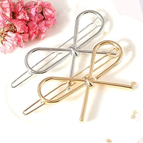 Miniatura 2 de 4 pinzas para el cabello simples doradas y plateadas, pinzas de metal con forma de lazo para el cabello, accesorios para el cabello para mujeres y