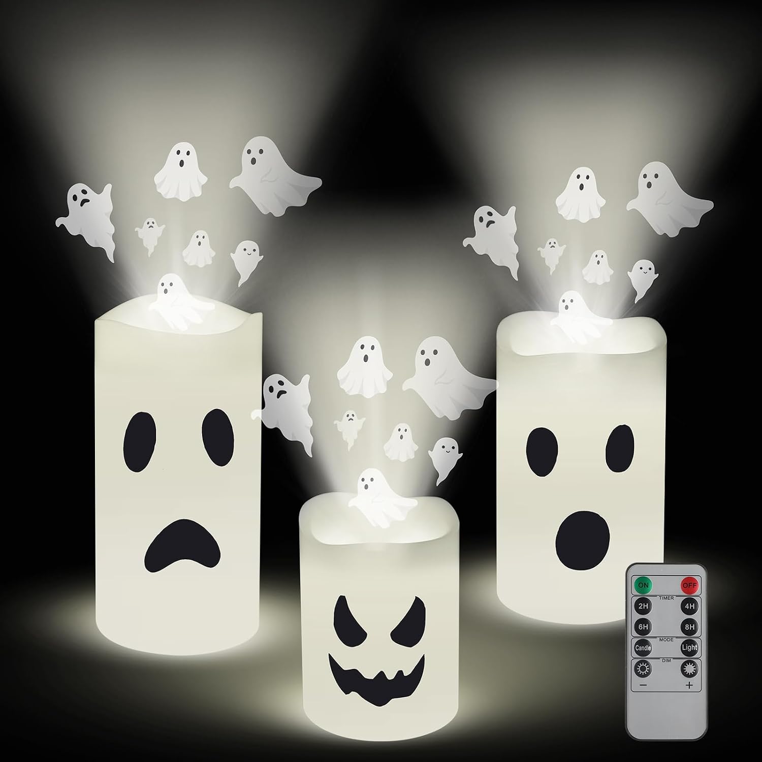 3 Pcs Halloween Projector Flameless Candles Ghost Projector Light