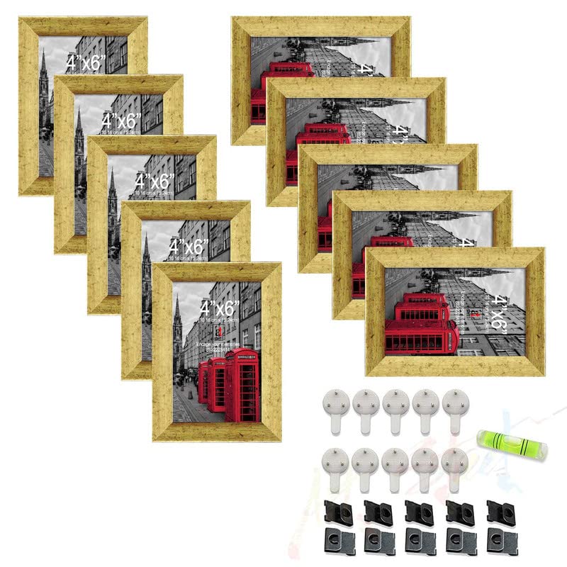 Art Street Set of 10 Individual Wall Photo Frame Golden 4x6 Inches, Picture Frames for Home and Office decoration.