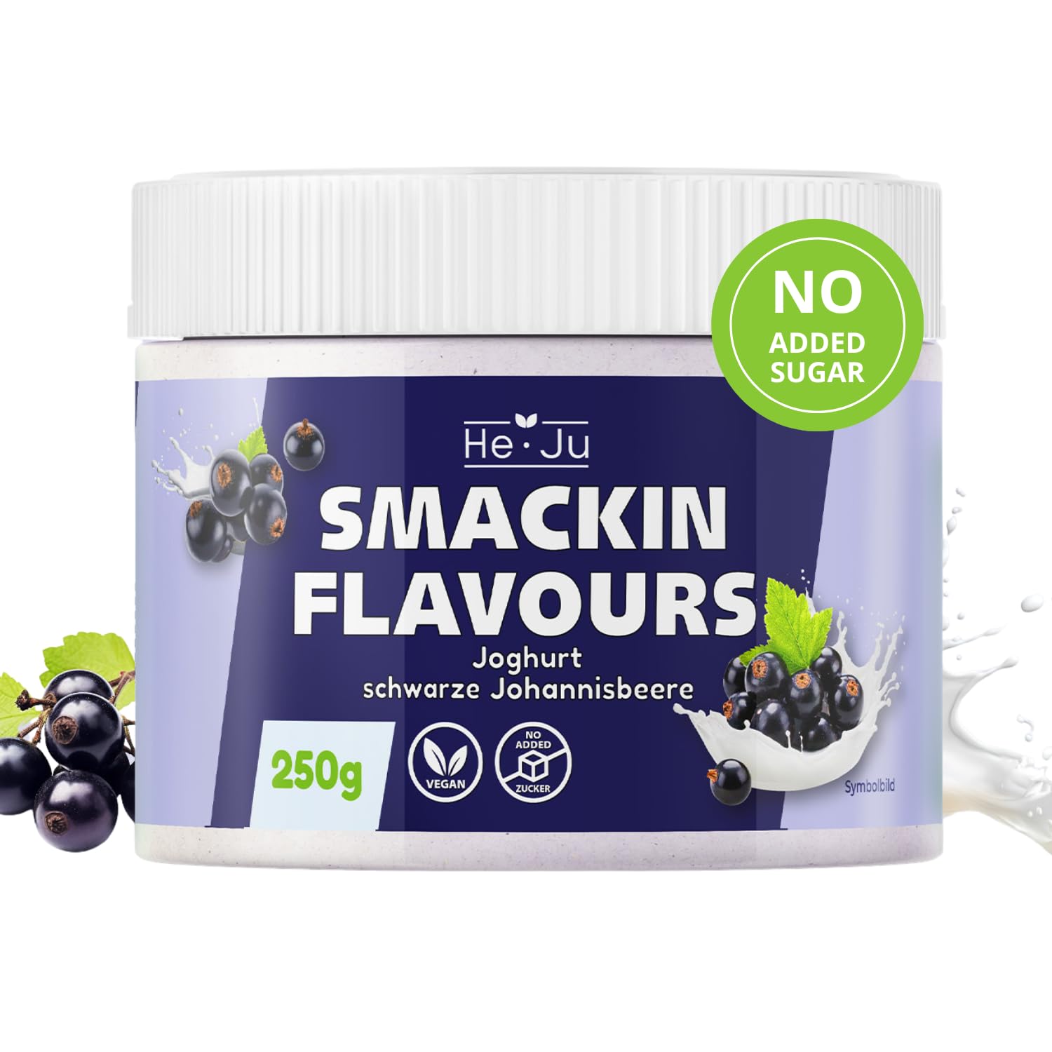 He-Ju Flavour Pulver Joghurt schwarze Johannisbeere 250g – Vegan & zuckerfrei – kalorienarmes Geschmackspulver für Joghurt, Müsli, Skyr, Proteinshakes & mehr – Low Carb Flavour zum Genießen