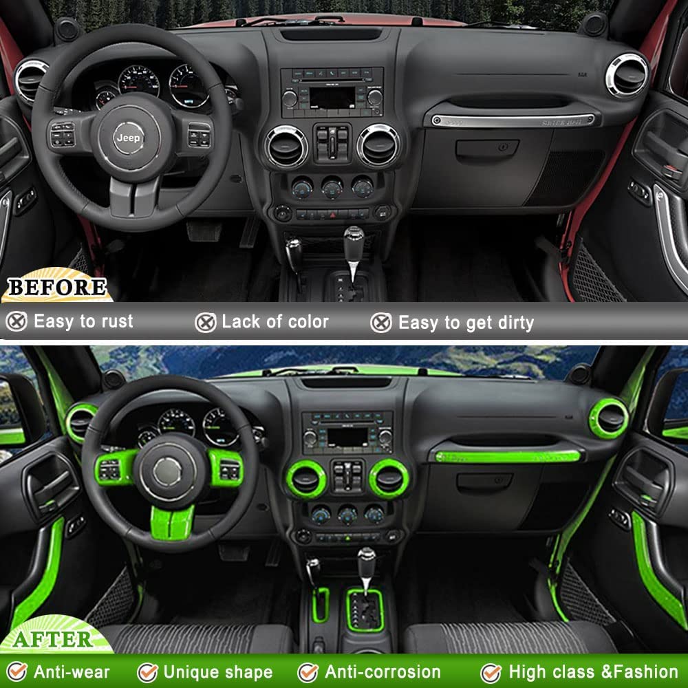 Dekoracja wnętrza kompatybilna z Jeep Wrangler JK 2011-2018, niestandardowy zestaw do wykończenia wnętrz Jeep Wrangler, zestaw do wyposażenia wnętrza Jeepa (zielony)