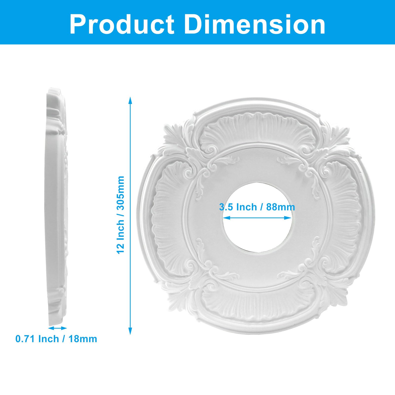2 Pack 12 Inch PU Ceiling Medallion White Decorative Trim Ring — Amazon image 3