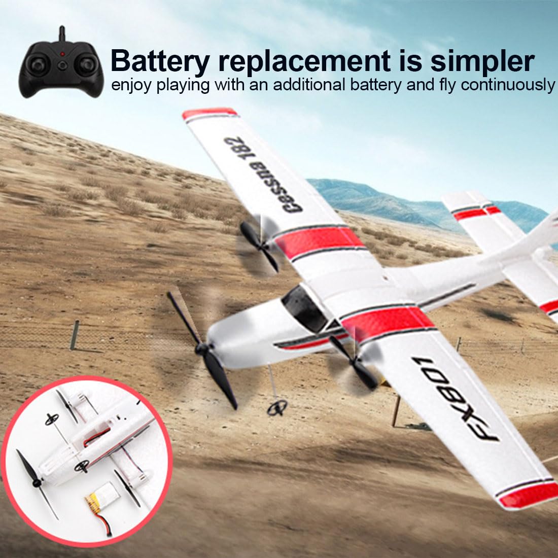 FX-801 Cessna 182 - Aereo radiocomandato elettrico da 2,4 GHz, adatto ai principianti, a lungo termine, materiale EPP per voli all'aperto, ideale per principianti, regalo per adulti, RTF