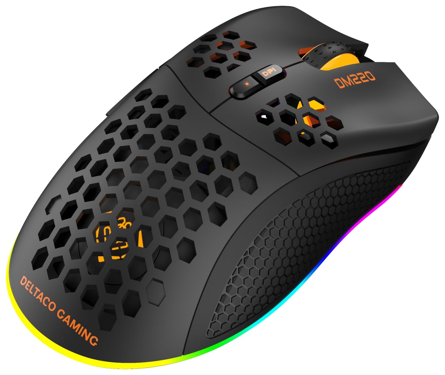 DELTACO GAMING DM220 mysz gamingowa radiowa, optyczna, czarna, 7 przycisków, 4800 DPI, możliwość ponownego ładowania