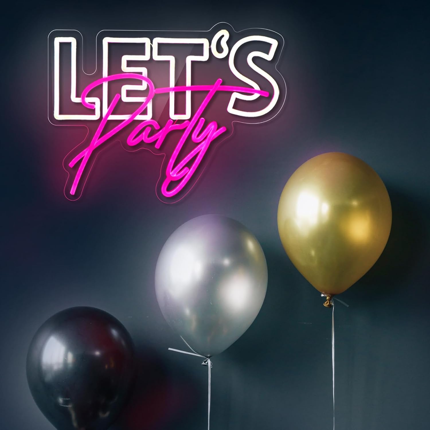 Let's Party Neon Sign Lets Party Neon Sign for Wall Decor Party Decorations USB Dimmable LED Neon Lights for Birthday Wedding Beer Bar Kitchen Restaurant Home Bar Pub Tavern Party Man Cave Club Shops Hotel Store Business Gift - Image 2