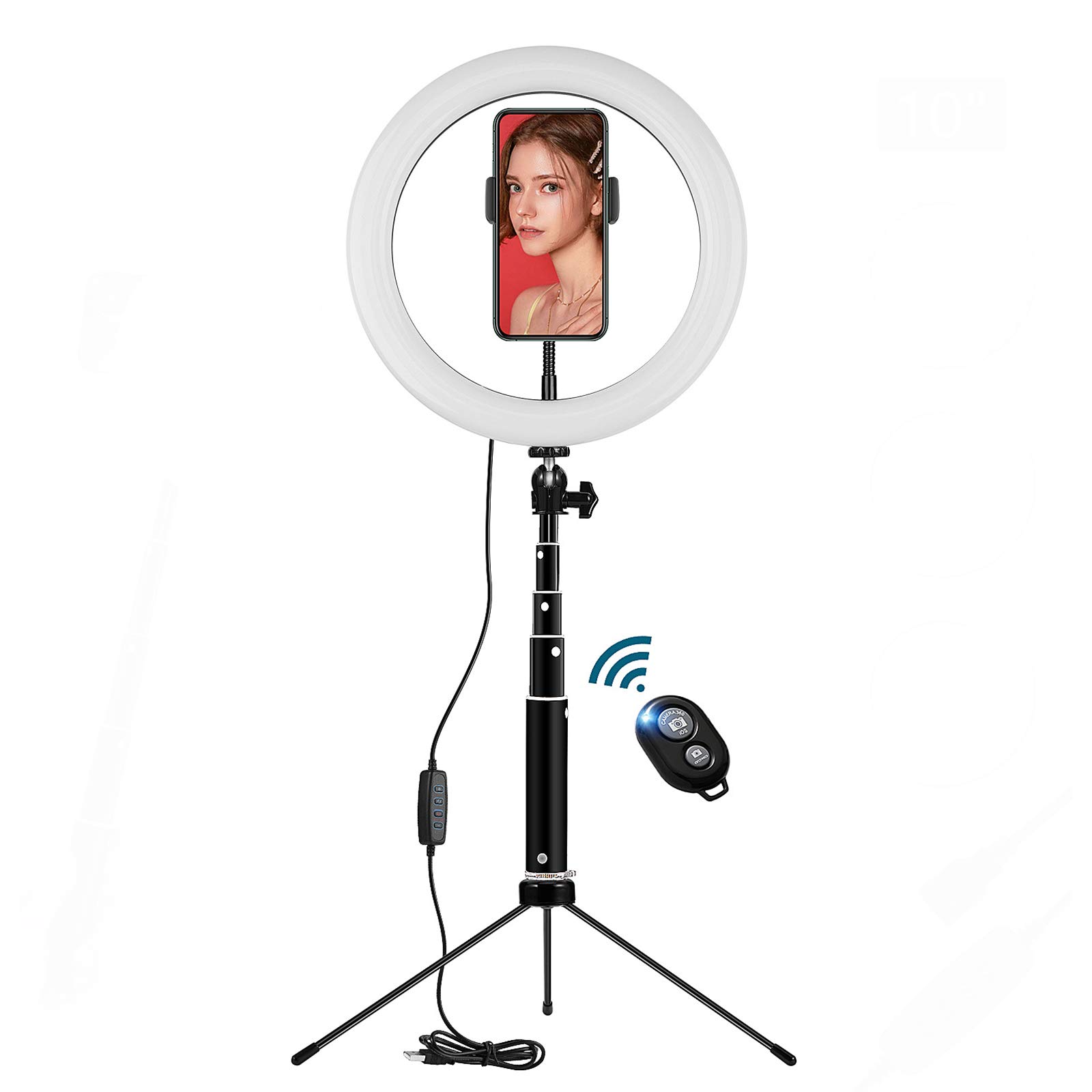 10" La Luce Anello a LED con Supporto per treppiede Regolabile e Supporto del Telefono, Bluetooth Remote Compatibile con iOS Android, per Il Trucco in Diretta di Youtube Video Fotografia