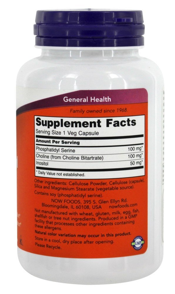 Now Foods - 120 cápsulas vegetarianas de fosfatidil serina cognitiva 100 mg.