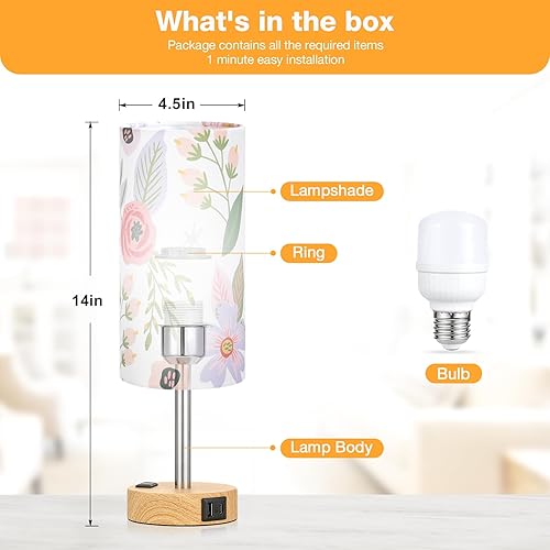 Vista 64 de Fenmzee Juego de lámparas de mesa pequeñas táctiles regulables de 2 a 3 vías, carga USB A + C, salida de CA, base de grano de madera, bombillas