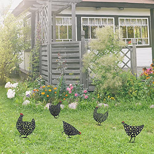 Aozita 5 Pcs 13 Inch Metal Chicken Yard Art Garden Decorative Stake Hollow Out Rooster Animals Silhouette Statue Decor, Pathway, Floor, Garden, Lawn, Outdoor Decoration #TOP3