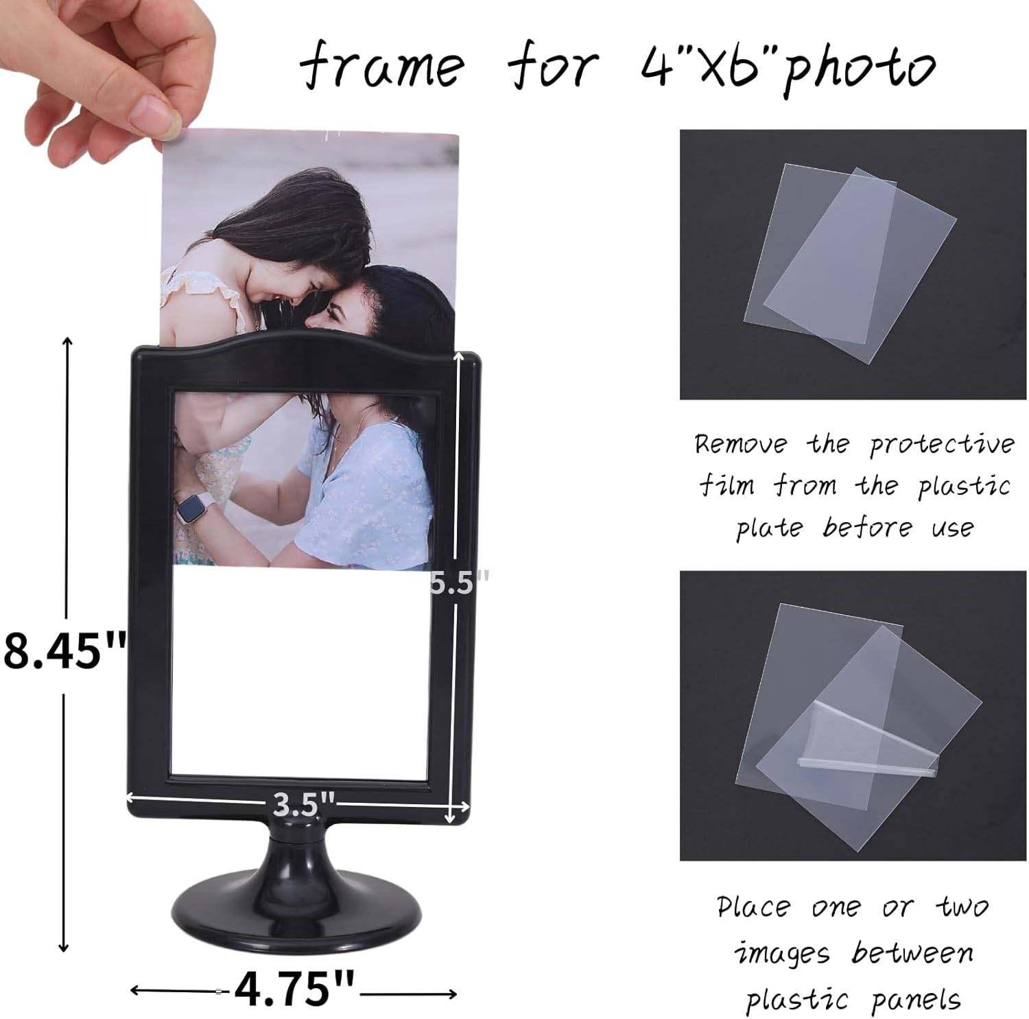 Meonua 10 Pack Double Sided 4x6 Photo Frames, Tabletop Standing Display for 2 Pictures Each | Self-Standing Pedestal Frame for Wedding Tables, Bridal Party, Desk, Home & Office Decor (Black)
