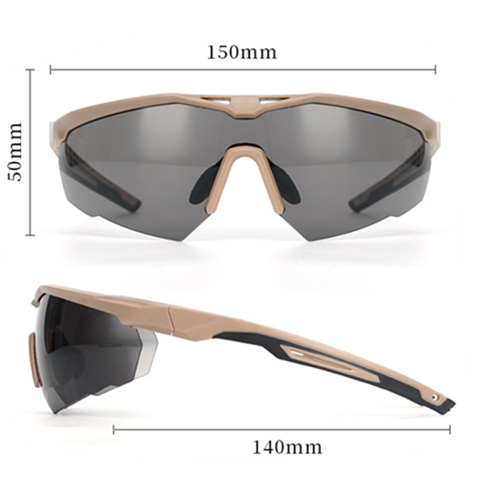 Okulary taktyczne przeciwmgielne z 3 wymiennymi soczewkami outdoorowe okulary do strzelania uniseks (czarna ramka, ramka khaki)
