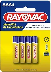 Pilha, Rayovac, Zinco ou Comum as Amarelinhas 10307, Amarelo, AAA, Palito, Pacote de 4