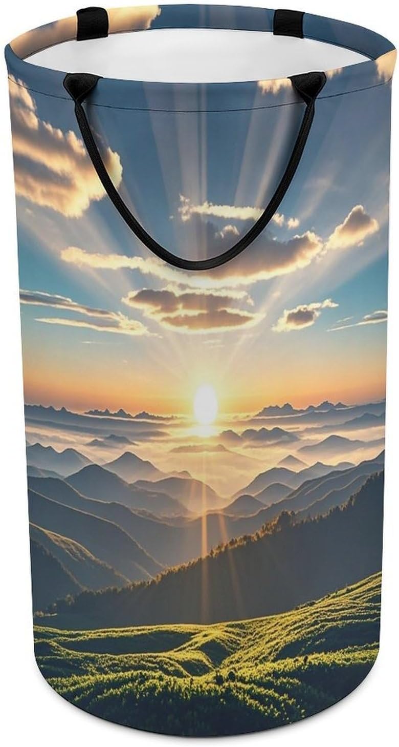 With Sun Rays Laundry Hamper Large Collapsible Laundry Basket with Handles Waterproof Clothes Hamper Portable Dirty Clothes Basket for Bedroom Laundry Room Closet Bathroom