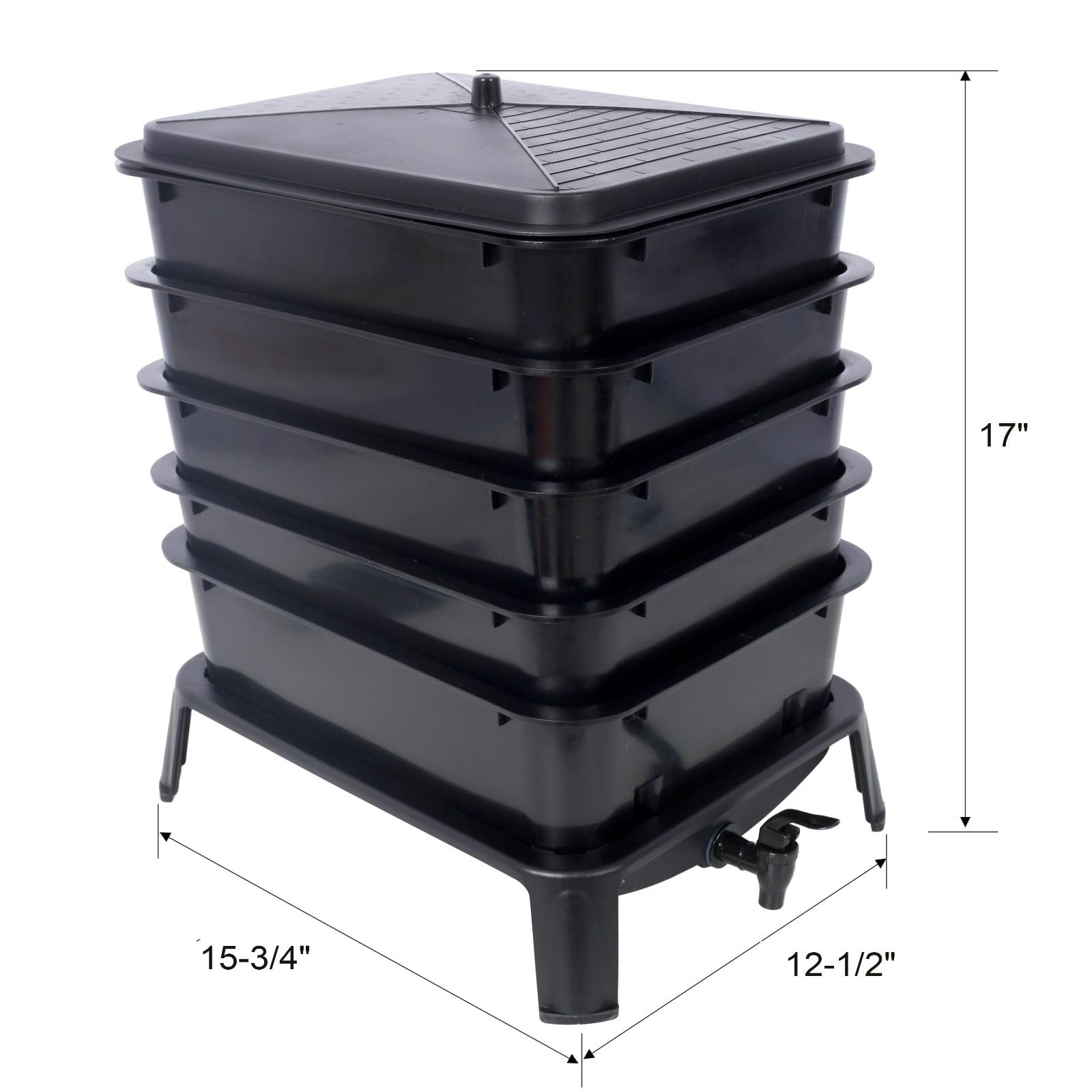 FRITHJILL 5-Tray Worm Composting Bin - 50L Vermicomposter Kit for Indoor & Outdoor Use, Easy Setup with Accessories for Efficient Food Waste Recycling, Black