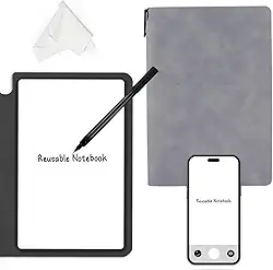 Caderno de quadro branco reutilizável, caderno inteligente apagável A5, caderno de desenho portátil com pano de limpeza e caneta de escrita para estudantes, crianças, professores