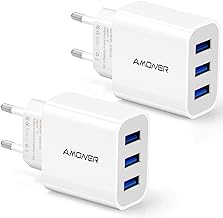 Amoner Chargeur Rapide, 2-Packs 15W 3 Port Prise USB Chargeur Rapide iPhone, Multi Secteur Universel Chargeur Mural, Adaptateur USB Universel pour Apple iOS, Android, Portables, Windows etc